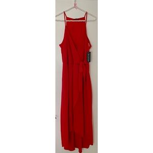 New Faux Wrap Flowy High Low Straps V-Neck Red Long Dress XL